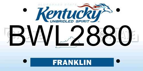 BWL2880 Kentucky License Plate
