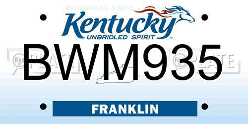 BWM935 Kentucky License Plate