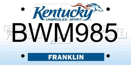 BWM985 Kentucky License Plate