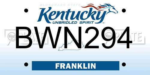 BWN294 Kentucky License Plate