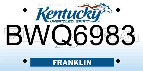 BWQ6983 Kentucky License Plate