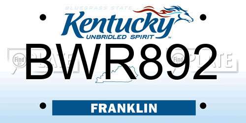 BWR892 Kentucky License Plate
