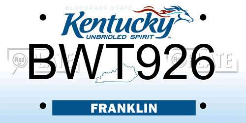 BWT926 Kentucky License Plate
