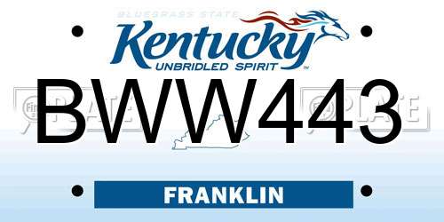 BWW443 Kentucky License Plate