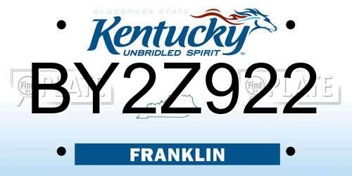 BY2Z922 Kentucky License Plate