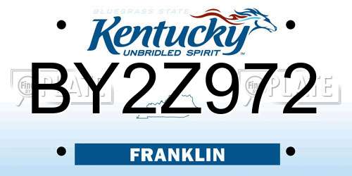 BY2Z972 Kentucky License Plate