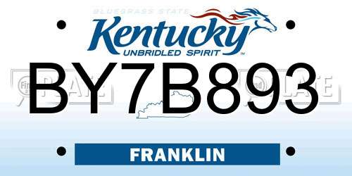 BY7B893 Kentucky License Plate