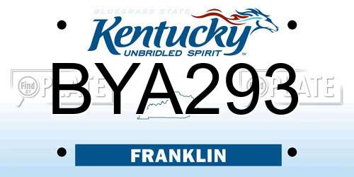 BYA293 Kentucky License Plate