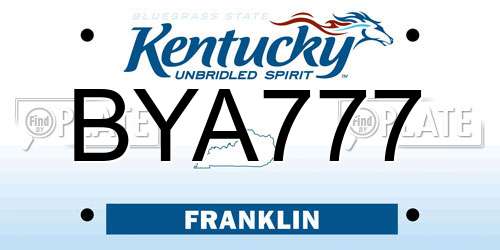 BYA777 Kentucky License Plate