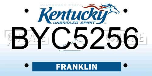 BYC5256 Kentucky License Plate