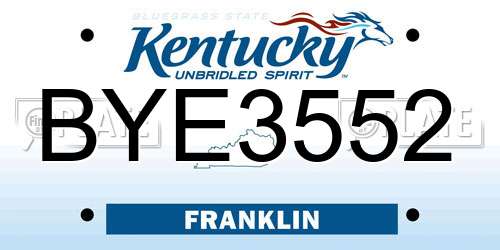 BYE3552 Kentucky License Plate