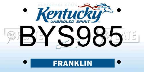 BYS985 Kentucky License Plate