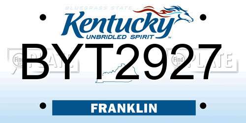 BYT2927 Kentucky License Plate