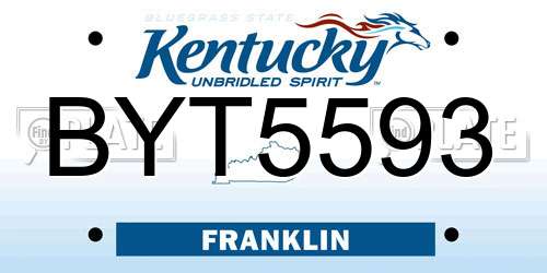 BYT5593 Kentucky License Plate