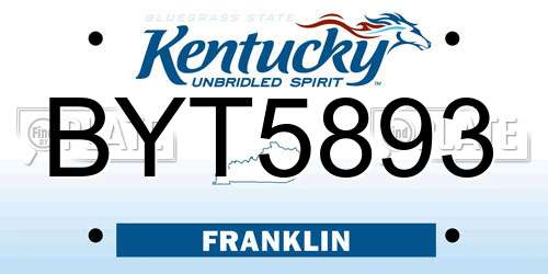 BYT5893 Kentucky License Plate