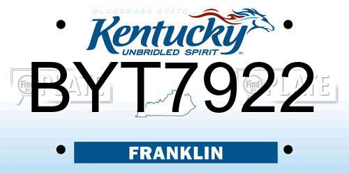 BYT7922 Kentucky License Plate