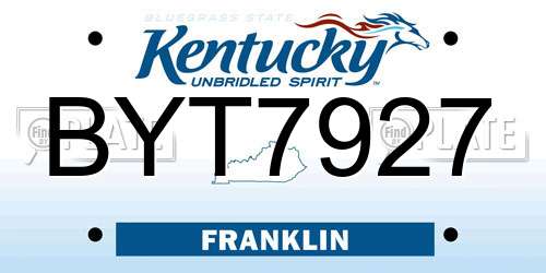 BYT7927 Kentucky License Plate