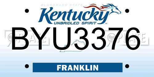 BYU3376 Kentucky License Plate