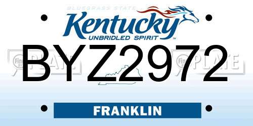 BYZ2972 Kentucky License Plate