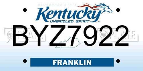 BYZ7922 Kentucky License Plate