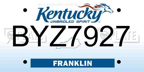BYZ7927 Kentucky License Plate