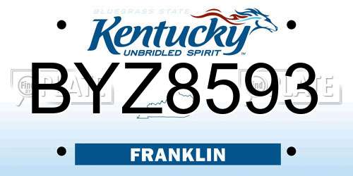 BYZ8593 Kentucky License Plate