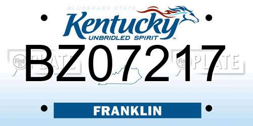 BZ07217 Kentucky License Plate