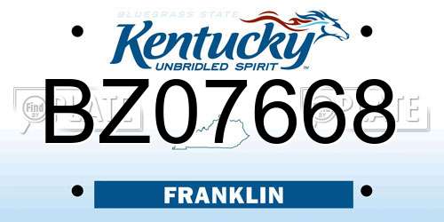 BZ07668 Kentucky License Plate