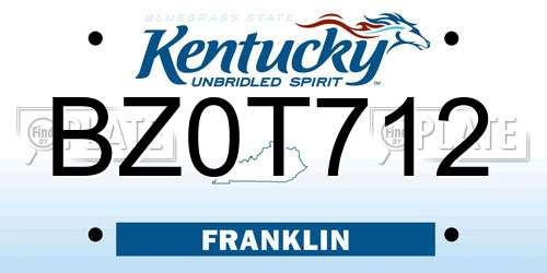 BZ0T712 Kentucky License Plate
