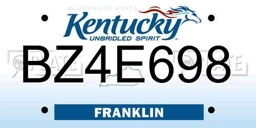 BZ4E698 Kentucky License Plate