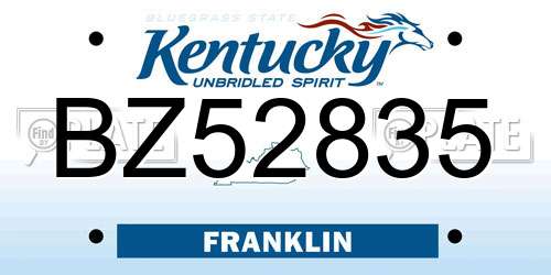 BZ52835 Kentucky License Plate