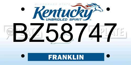 BZ58747 Kentucky License Plate