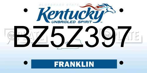 BZ5Z397 Kentucky License Plate