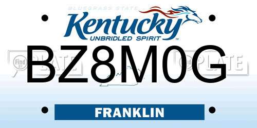 BZ8M0G Kentucky License Plate