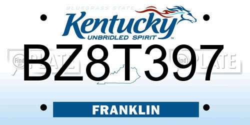 BZ8T397 Kentucky License Plate