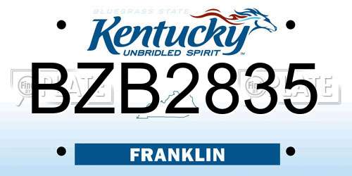 BZB2835 Kentucky License Plate
