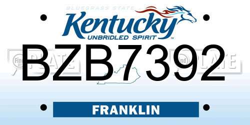 BZB7392 Kentucky License Plate