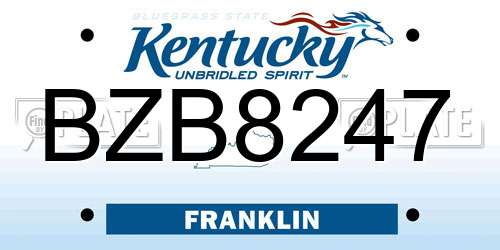 BZB8247 Kentucky License Plate