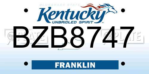 BZB8747 Kentucky License Plate
