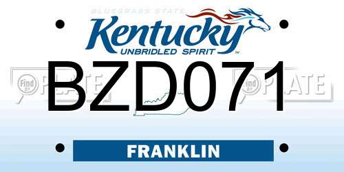 BZD071 Kentucky License Plate