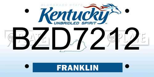 BZD7212 Kentucky License Plate