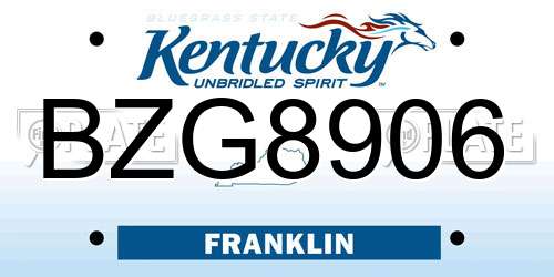 BZG8906 Kentucky License Plate