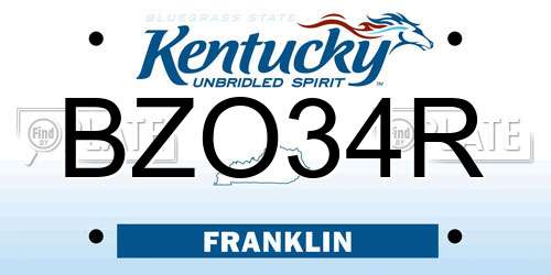 BZO34R Kentucky License Plate