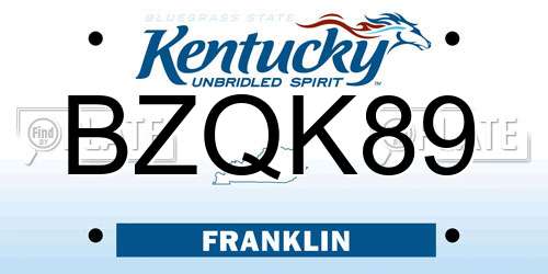 BZQK89 Kentucky License Plate