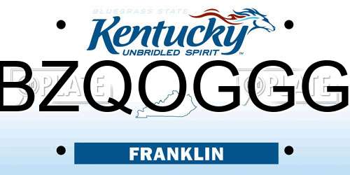 BZQOGGG Kentucky License Plate