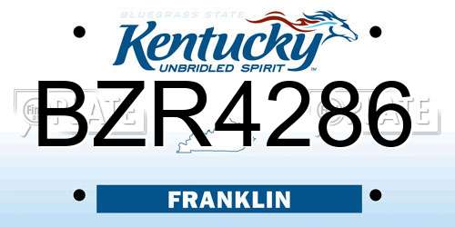 BZR4286 Kentucky License Plate