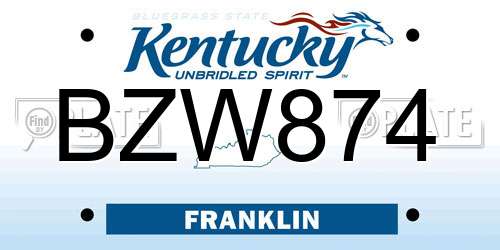 BZW874 Kentucky License Plate
