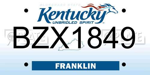 BZX1849 Kentucky License Plate