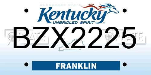 BZX2225 Kentucky License Plate