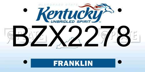BZX2278 Kentucky License Plate